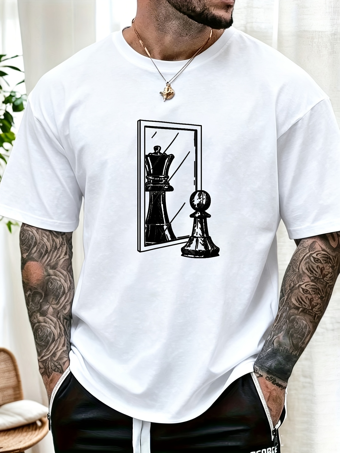 Queen Street Fashion - T-shirt blanc pour homme, imprimé Pion