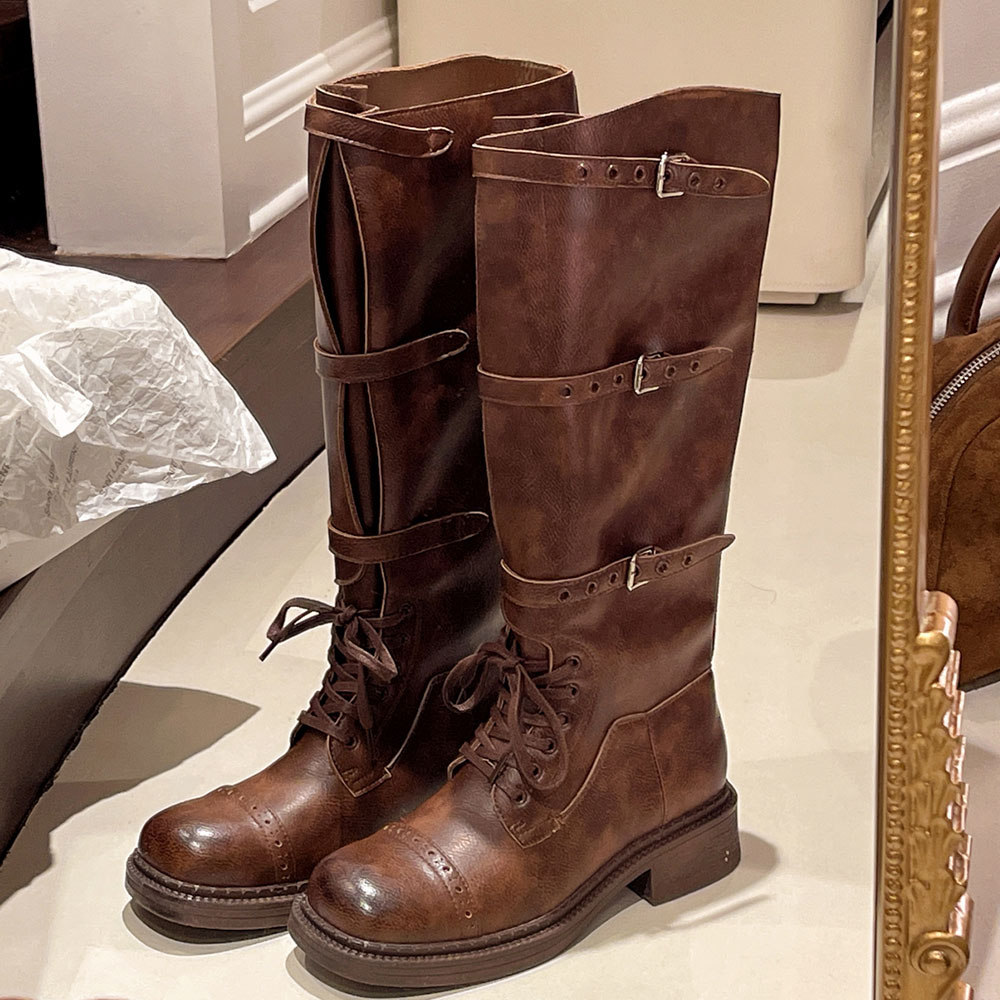 Street Fashion Designer - Bottes hautes pour femmes Vintage boucle