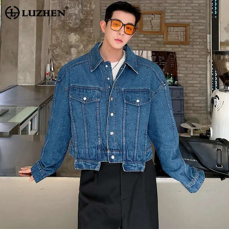 Street Fashion Jacket Men - LUZHEN personnalité Denim veste courte hommes