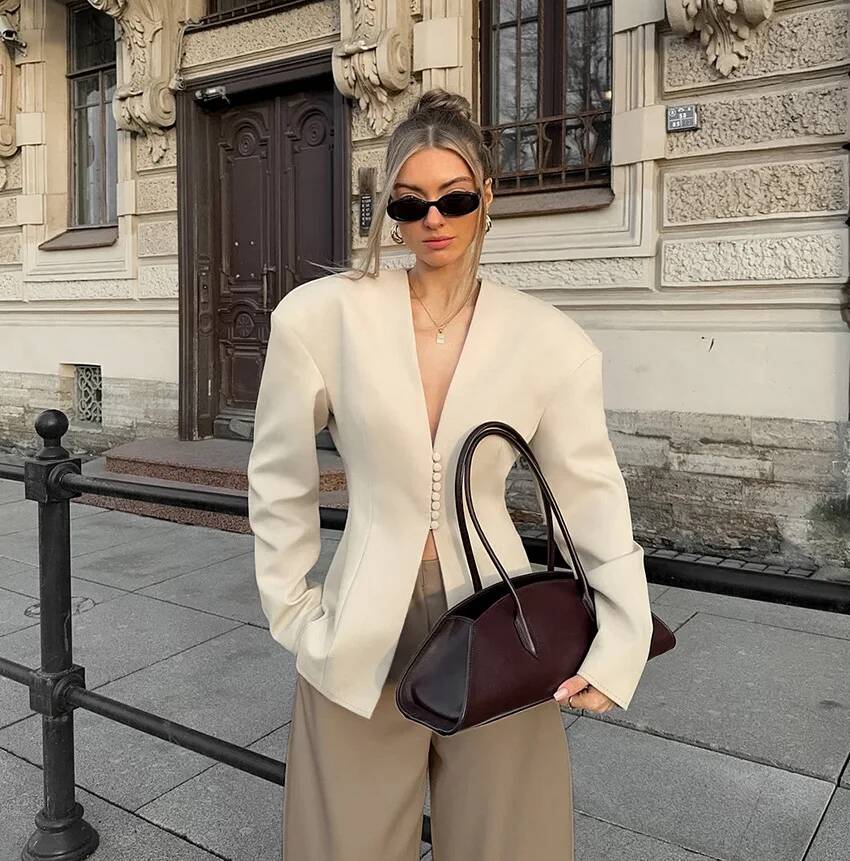 Street Fashion Taiwan - Blazer ajusté pour femme, col en