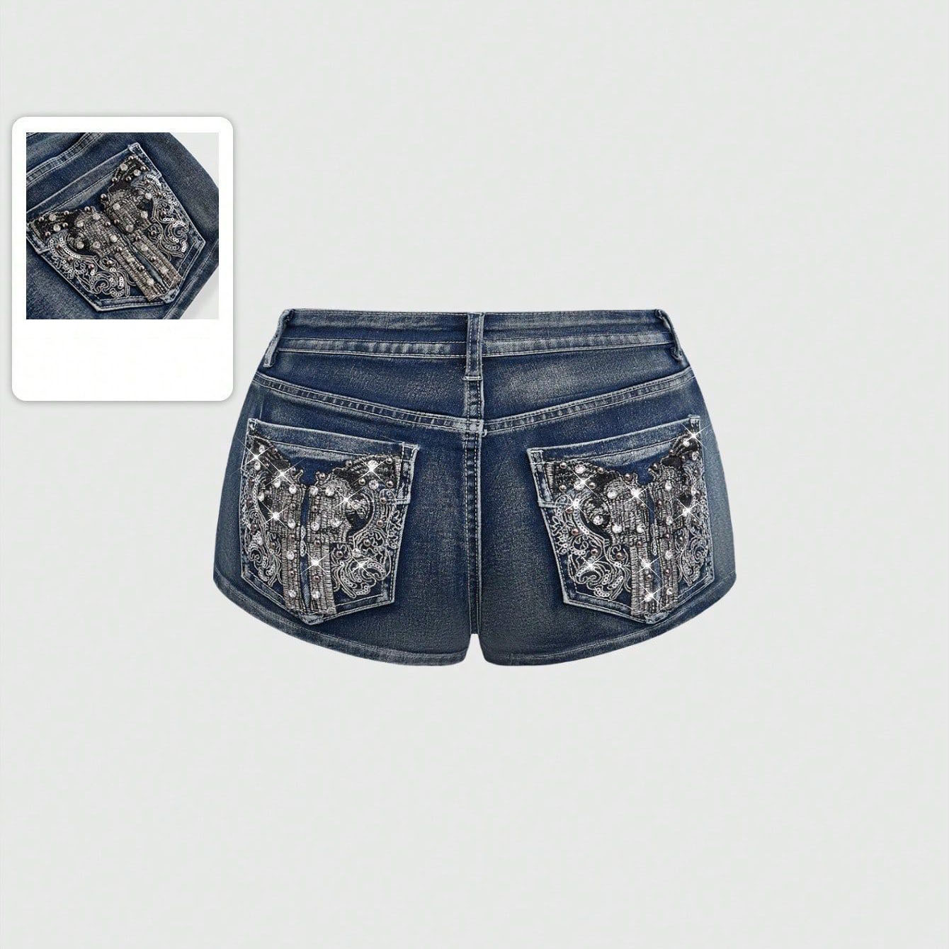 Shorts en jean brodés de stras - Street Fashion American avis et prix