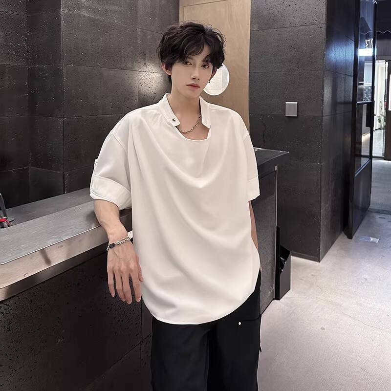 T-shirts plissés amples à col  - Street Fashion Taiwan avis et prix