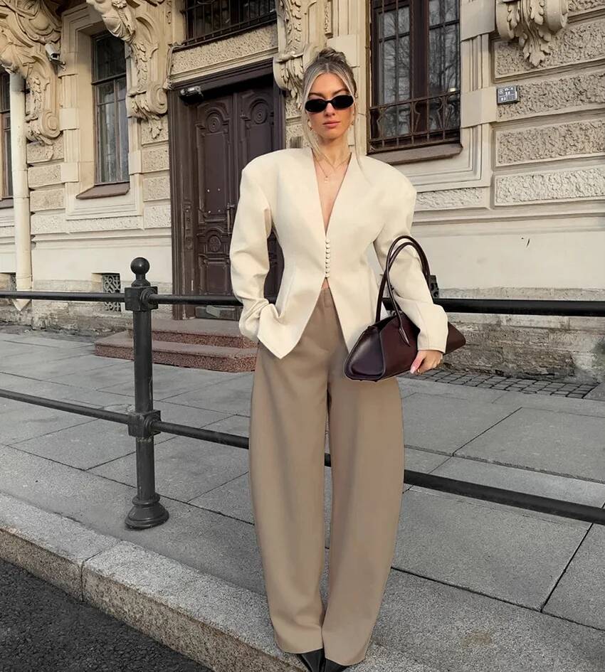 Blazer ajusté pour femme, col  - Street Fashion Taiwan avis et prix